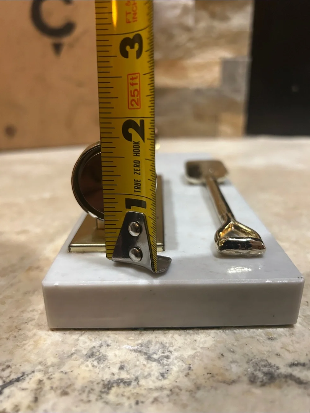 Vintage Brass Desk Perpetual Calendar with Marble Base and Shovel Accent